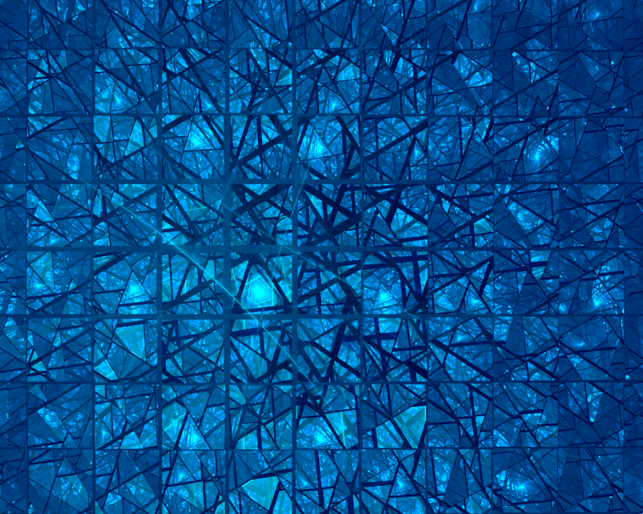 Синий фрактальный рисунок с зеркальными квадратами