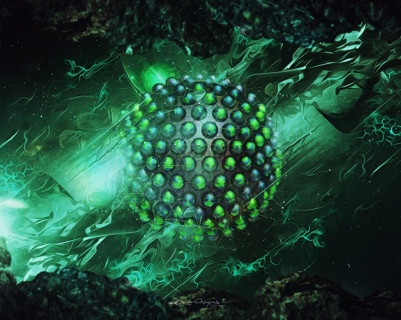 Зеленая сфера рендеринг, абстракция 