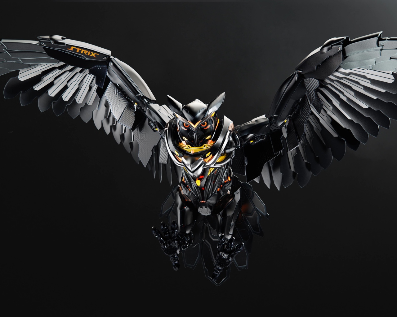 Железная сова на сером фоне 3д графика