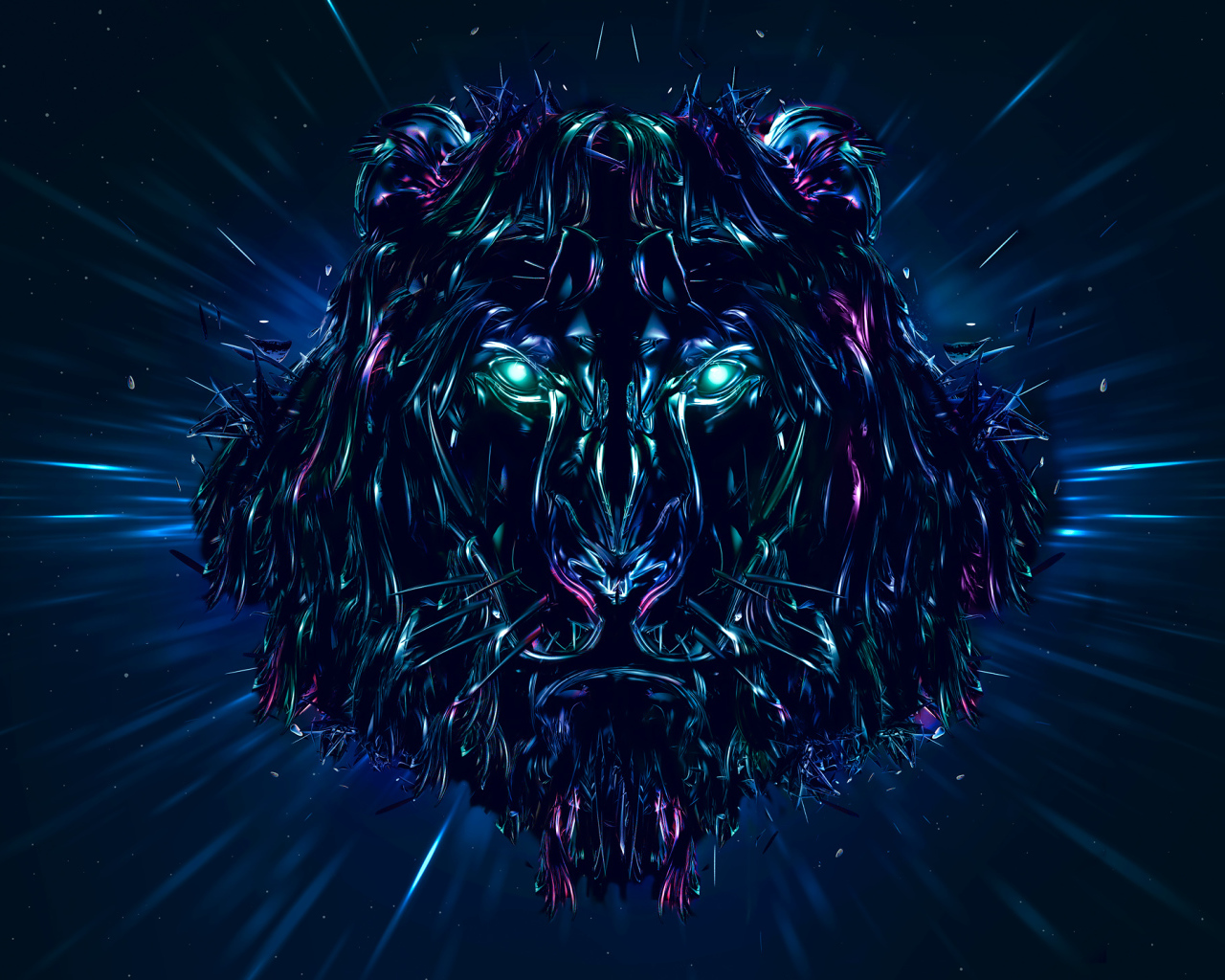 Неоновый лев 3д графика