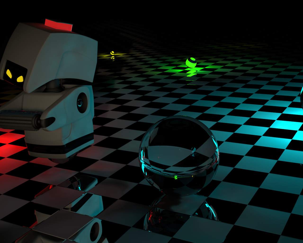 Робот и шары 3D графика 