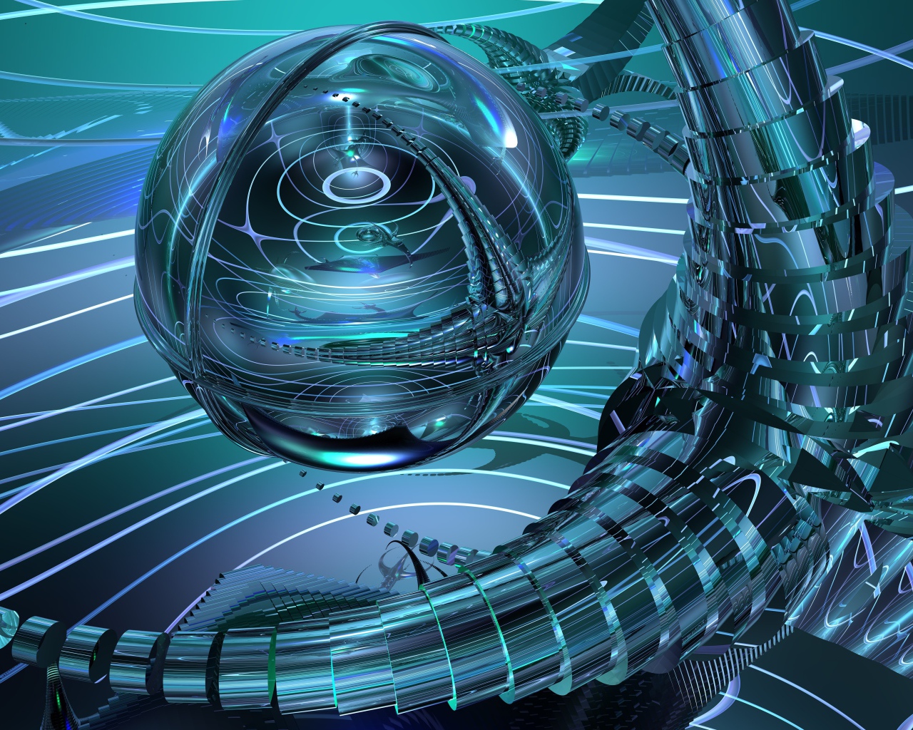 Шар и спирали 3д графика