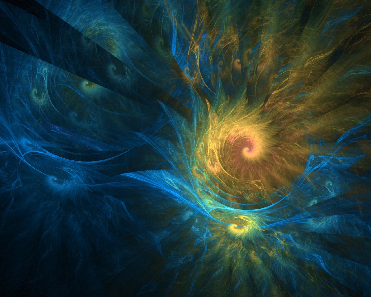 Желто - голубые спиральные фракталы  