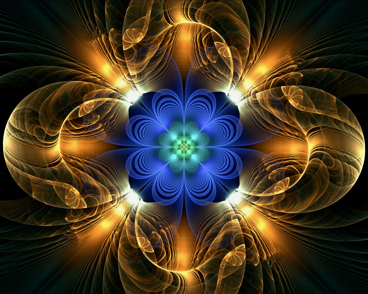 Желто голубой абстрактный фрактальный цветок 