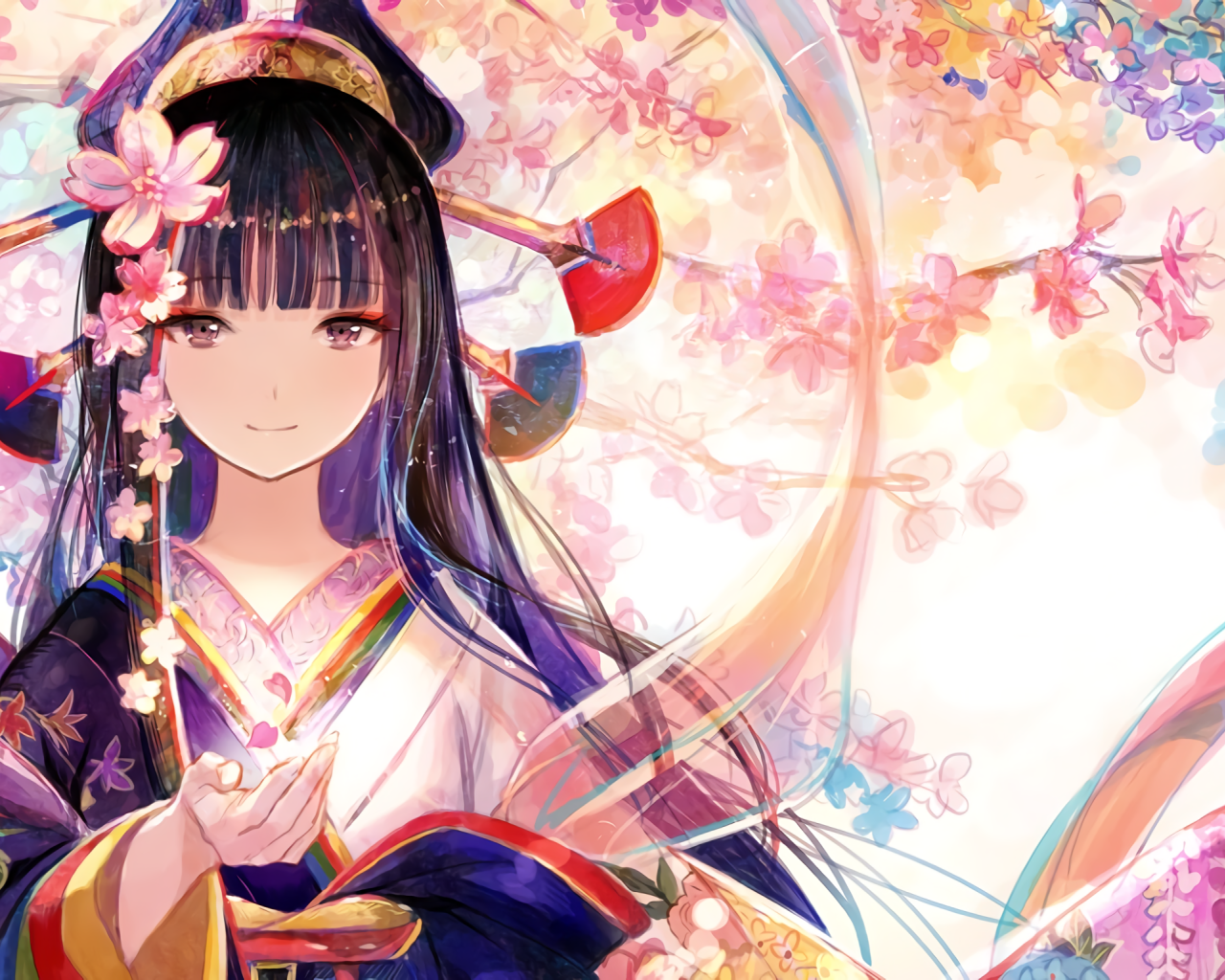 Аниме девушка с цветами в волосах 