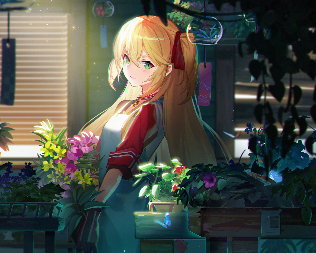 Красивая девушка с цветами аниме Azur Lane