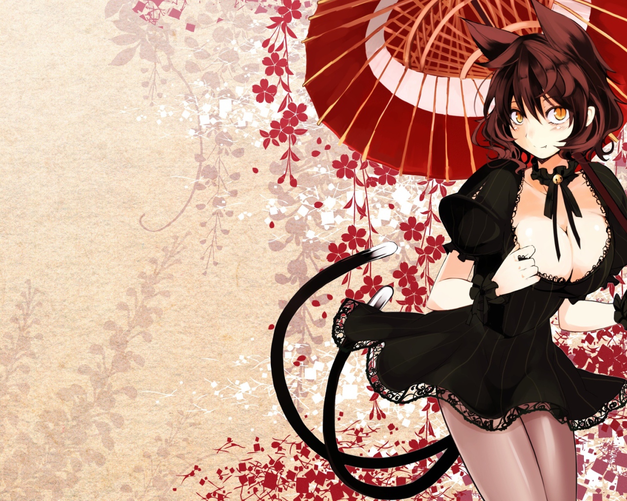 Девушка кошка под зонтом аниме 