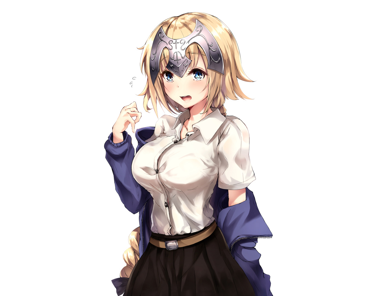 Девушка в костюме на белом фоне аниме Судьба. Апокриф