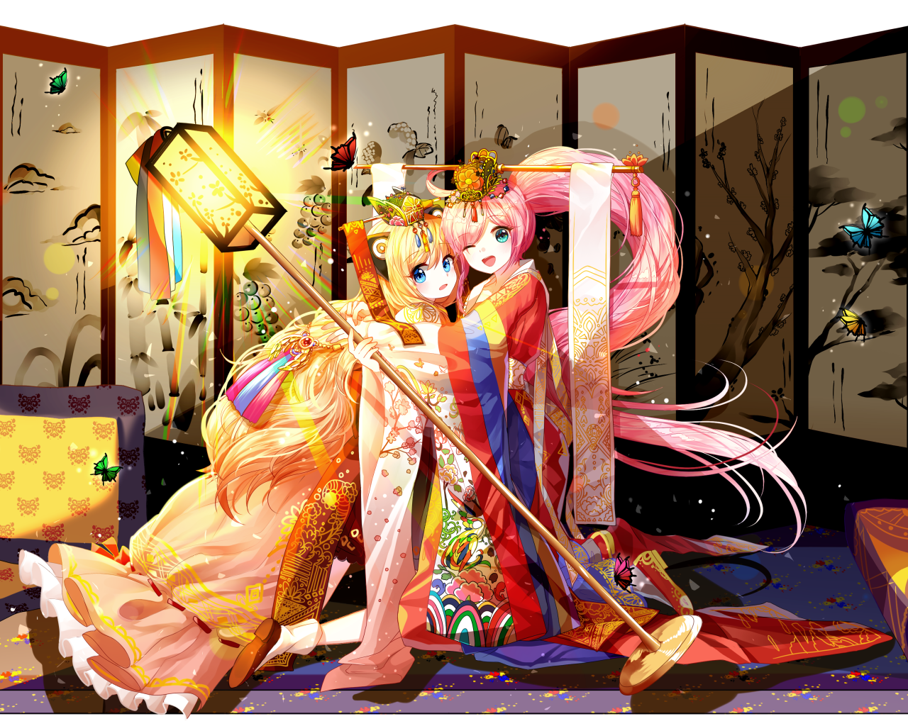 Две девушки в костюмах, аниме  Вокалоид