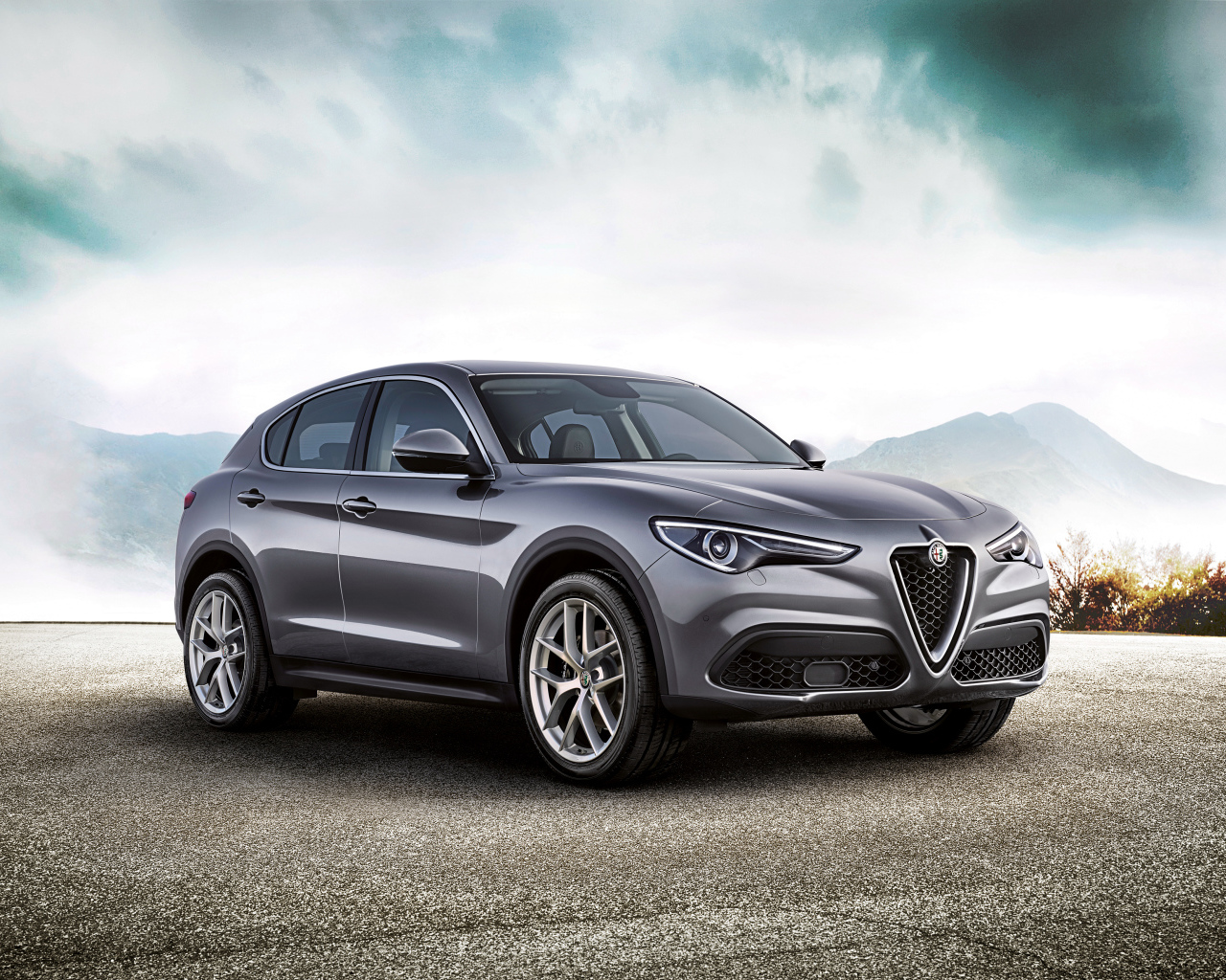 Серый автомобиль Alfa Romeo Stelvio Worldwide, 2017 