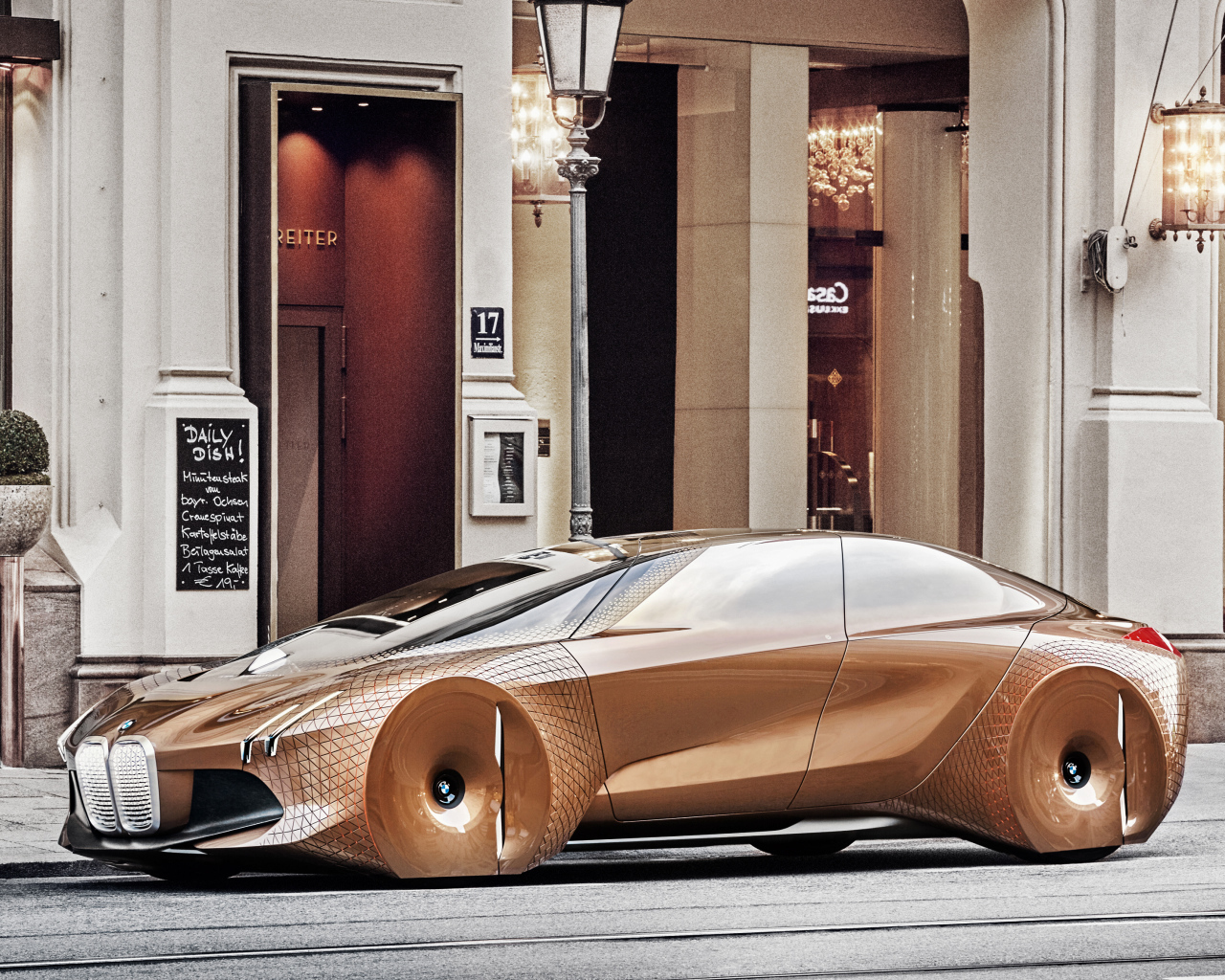 Коричневый стильный автомобиль BMW Concept Vision Next 100
