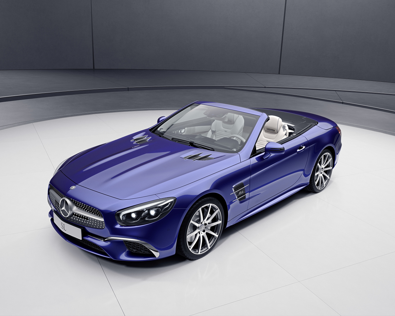 Синий кабриолет Mercedes-Benz SL-Klasse, 2017 