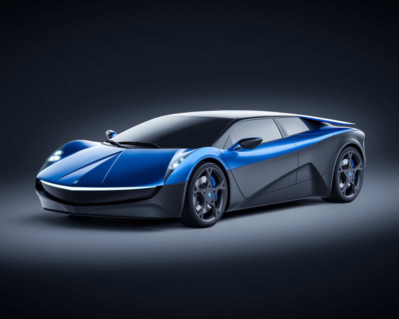 Синий электромобиль Elextra Electric Sedan концепт