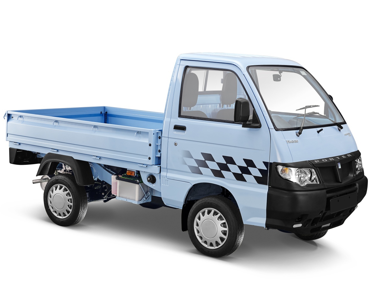 Blue truck Piaggio Porter 700 on white background