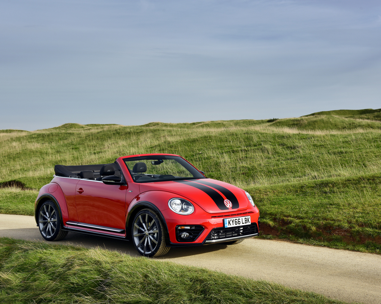 Красный маленький автомобиль Volkswagen Beetle 