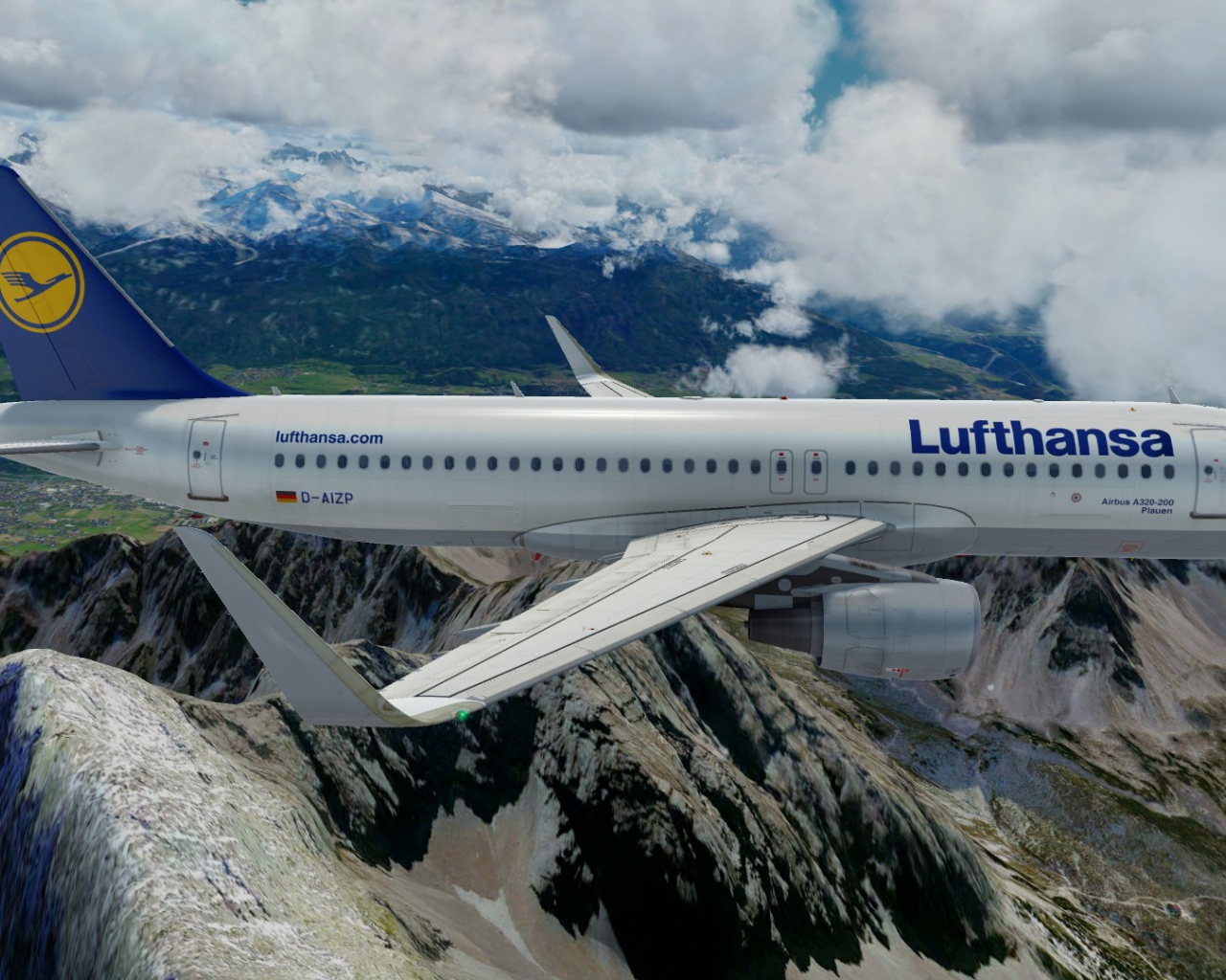 Airbus A320 авиакомпании Lufthansa полет над горами 