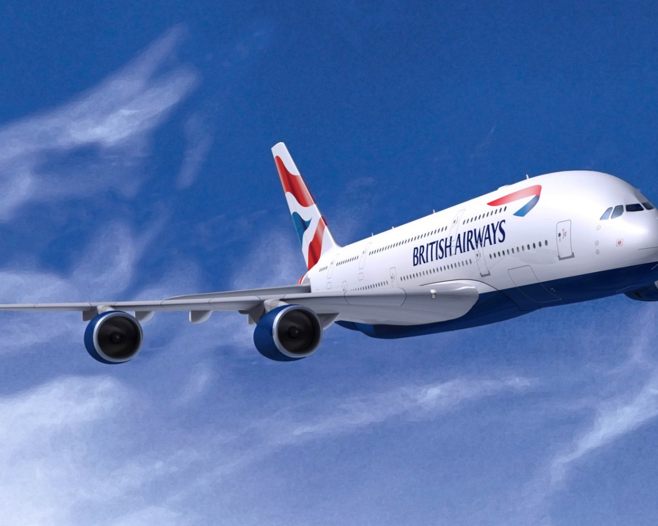 Airbus A380 авиакомпании British Airways на фоне голубого неба