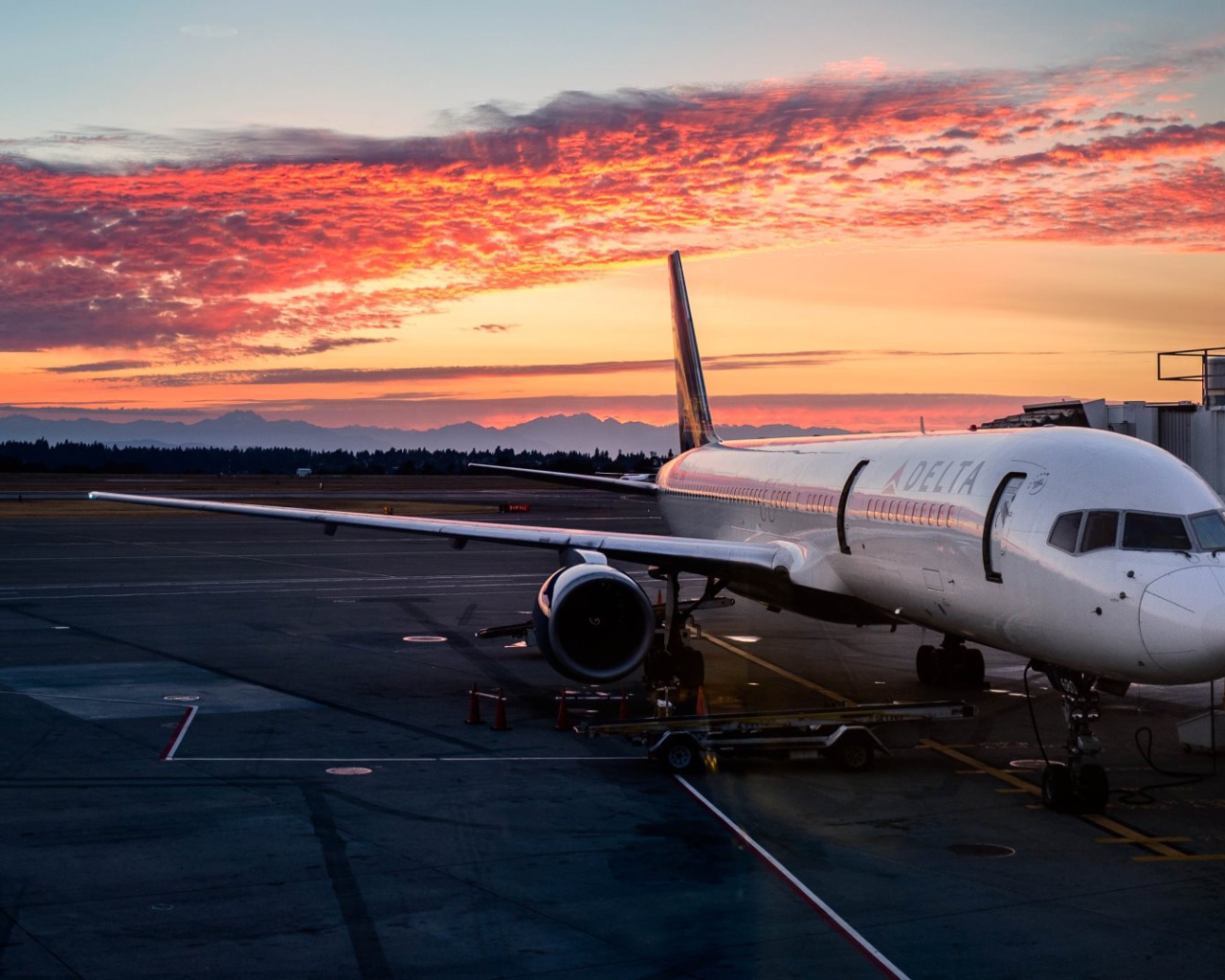 Самолет авиакомпании DELTA в международном аэропорту SeaTac 