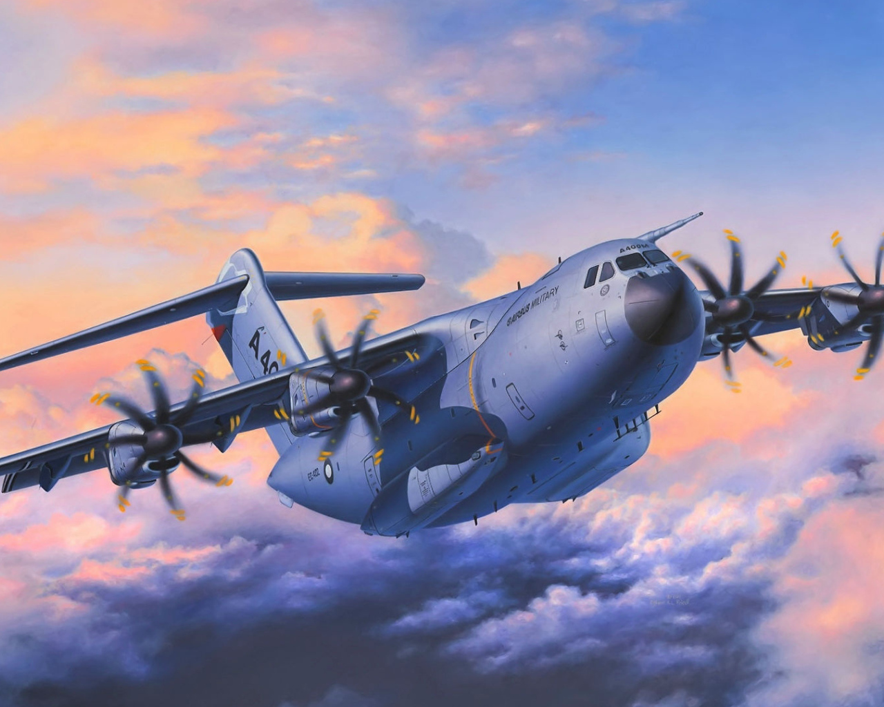 Военный транспортный самолет Airbus  A400M  в небе