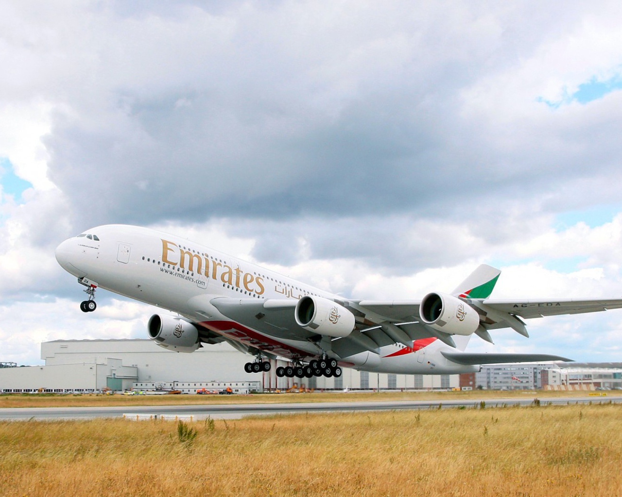 The Airbus A380 Emirates airline on the runway