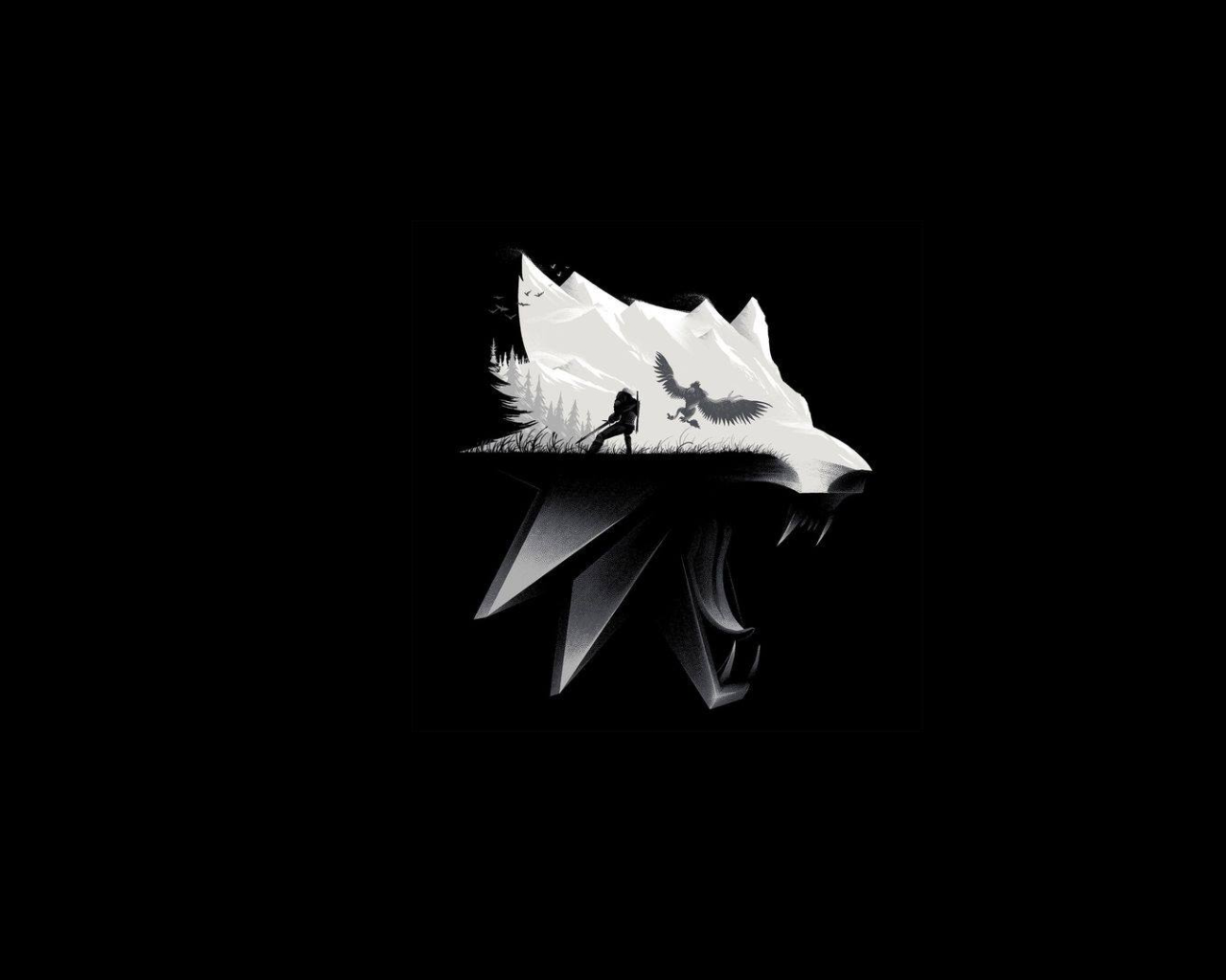 Белая голова волка на черном фоне 