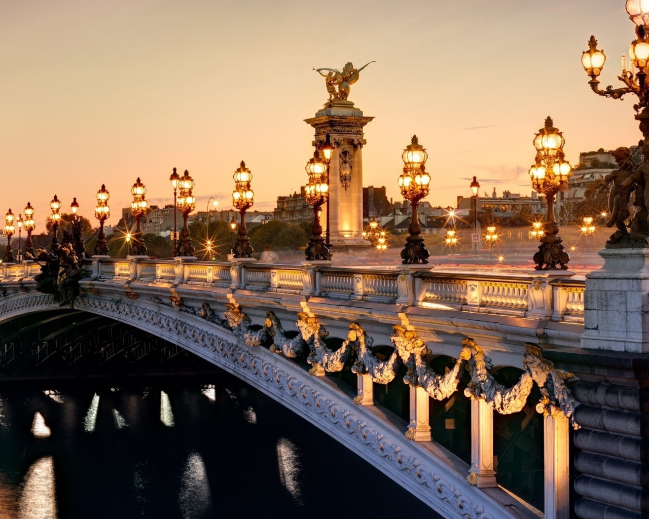 Arched bridge of Alexander 3 in lanterns, the city of Paris. France