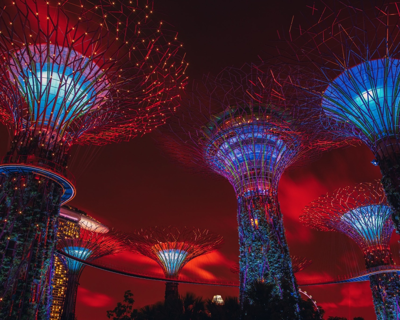 Фантастическая архитектура ночного города Сингапур 