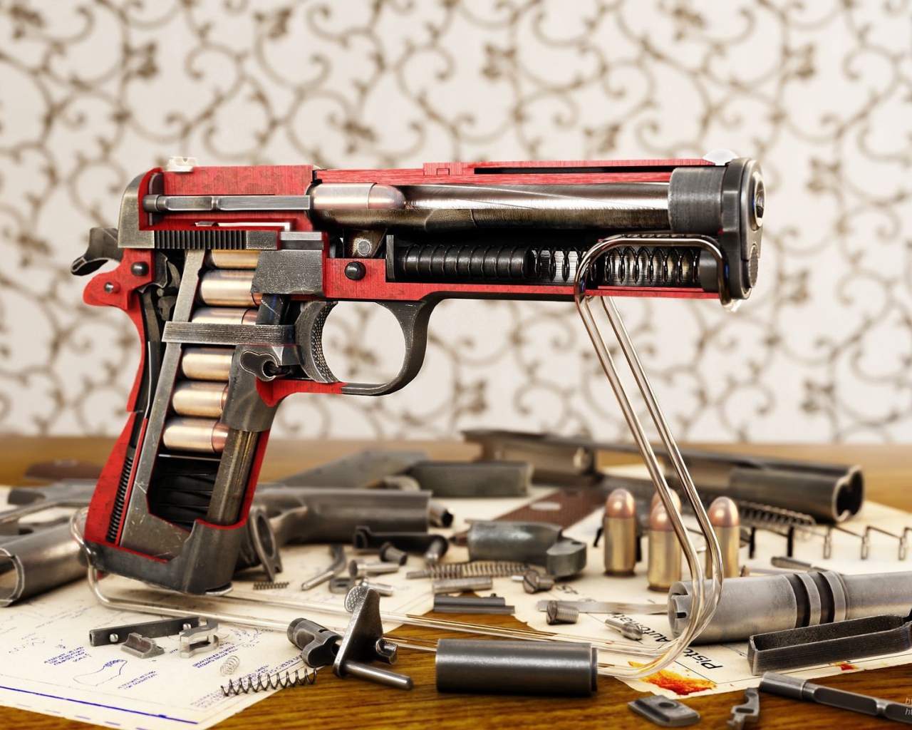 Модель  пистолета Кольт M1911A1  в разрезе 