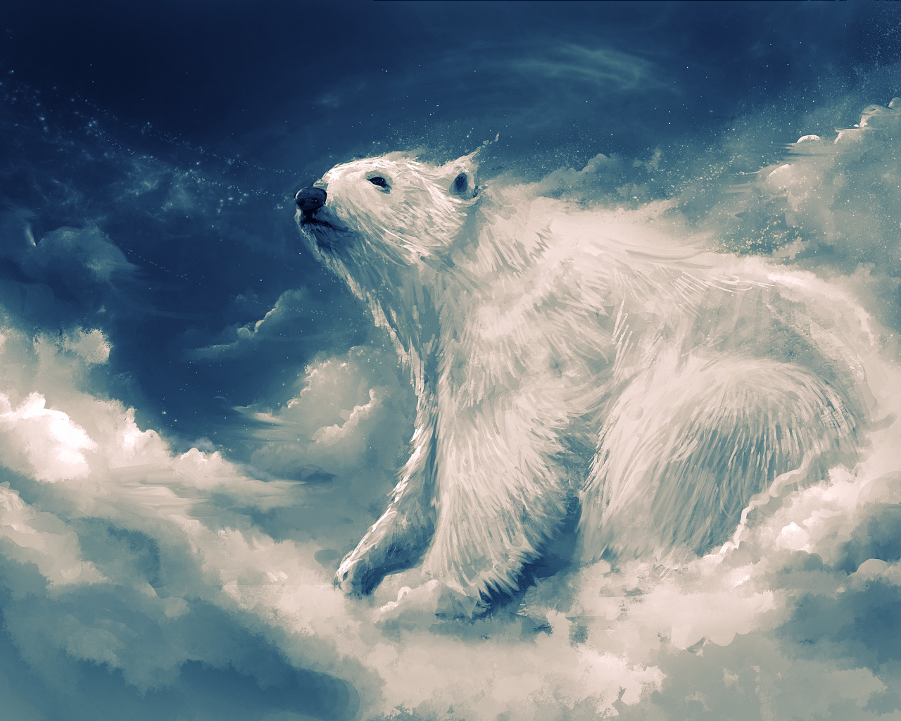 Большой белый медведь на облаке