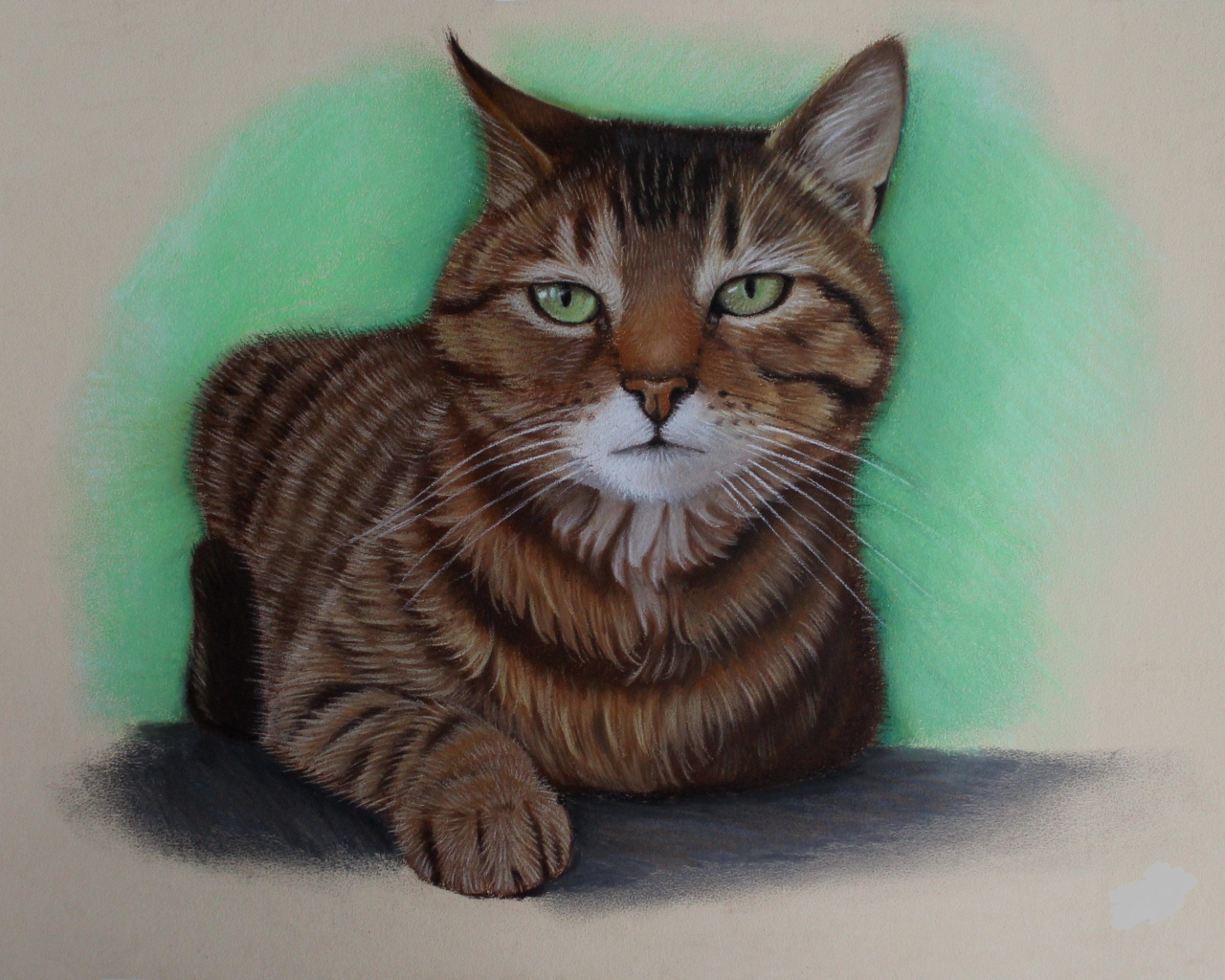 Нарисованный зеленоглазый кот