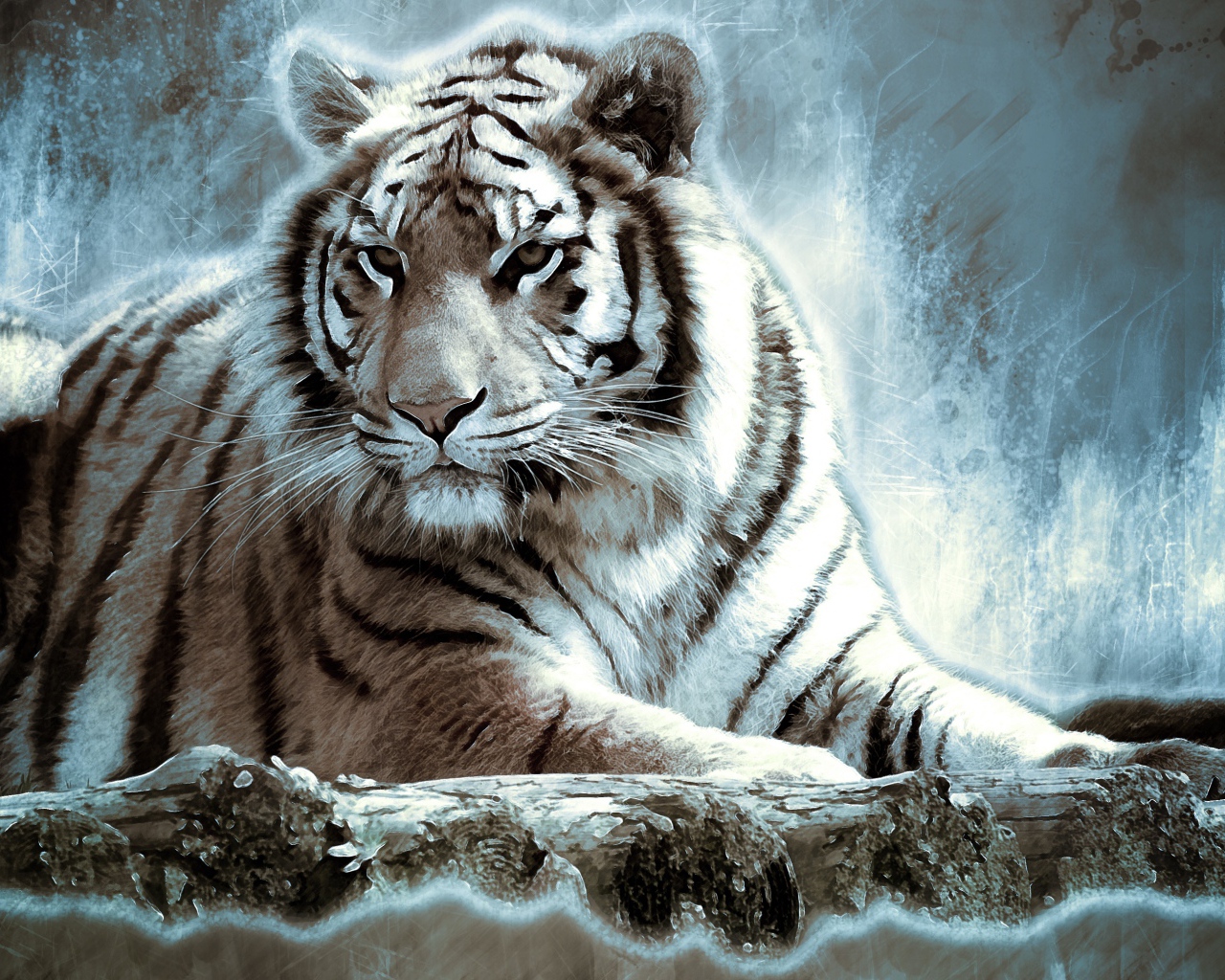 Нарисованный большой белый тигр