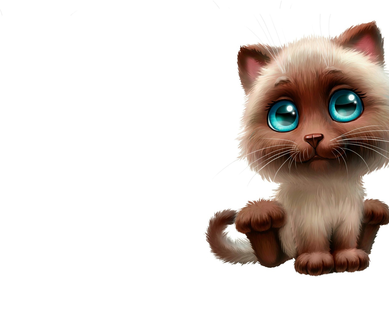 Нарисованный милый котенок с большими глазами на белом фоне