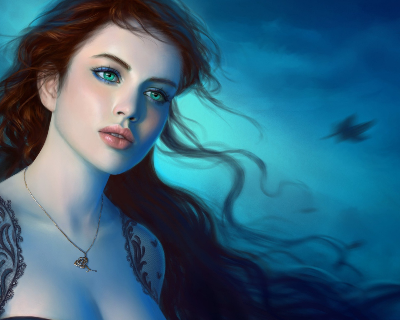 Красивая молодая девушка с зелеными глазами, фэнтези