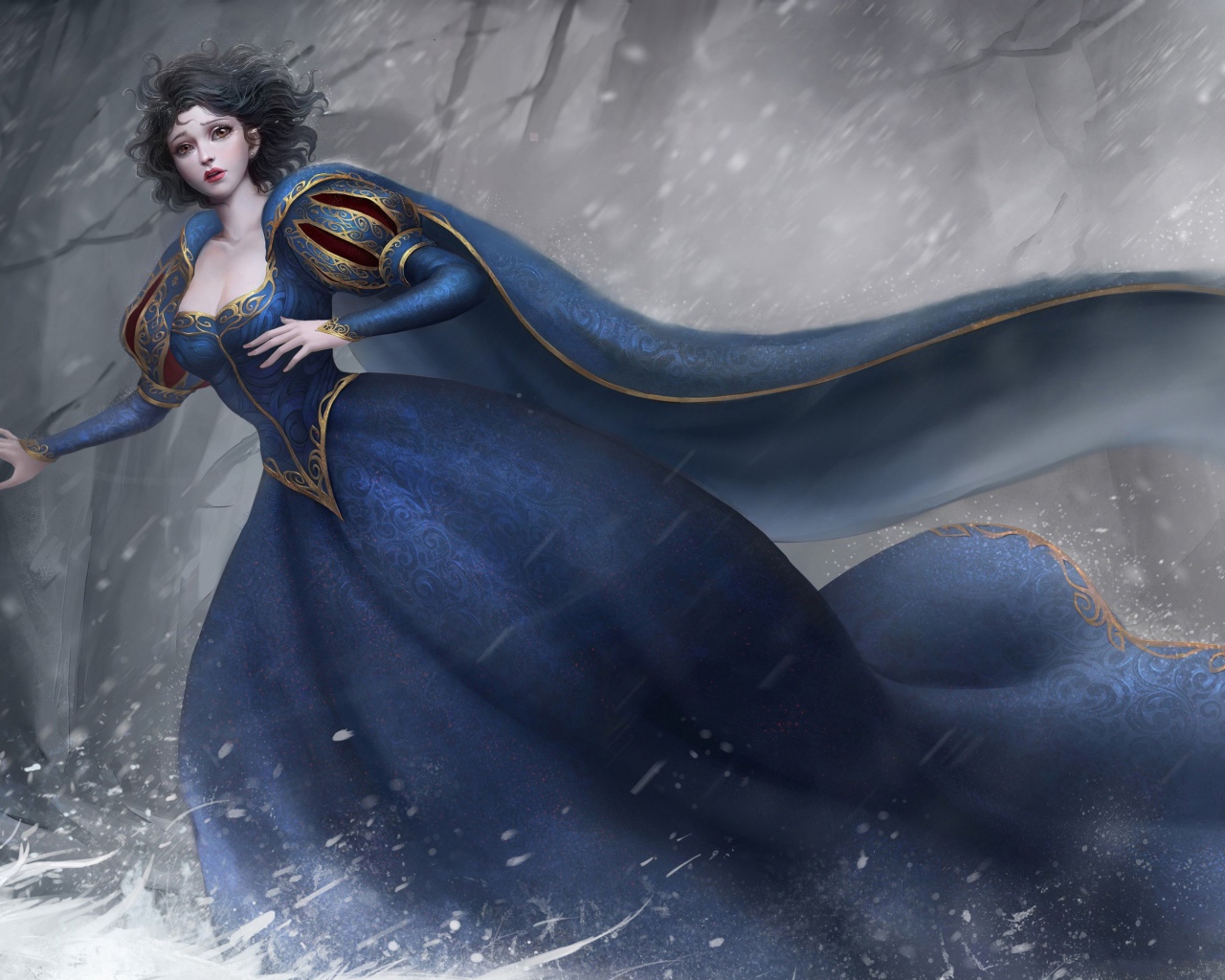 Фантастическая принцесса в красивом платье в темном лесу