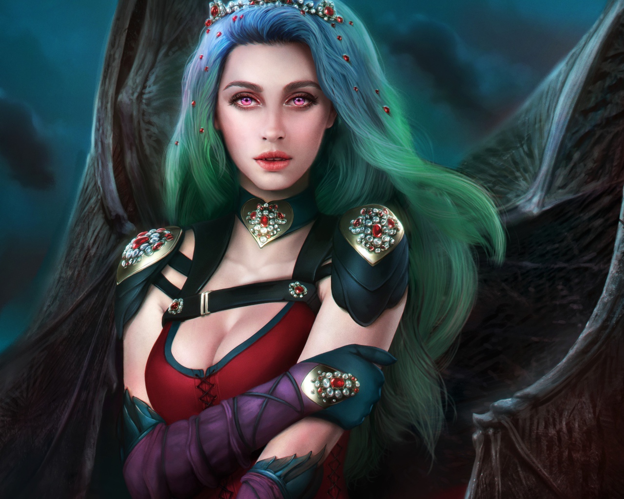 Фантастическая девушка с зелеными волосами королева вампиров