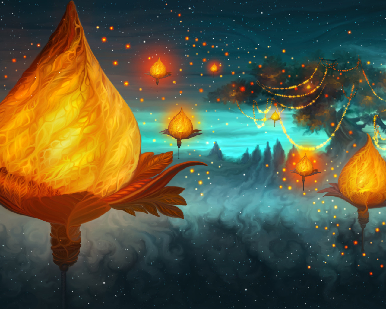 Фантастические светящиеся растения ночью