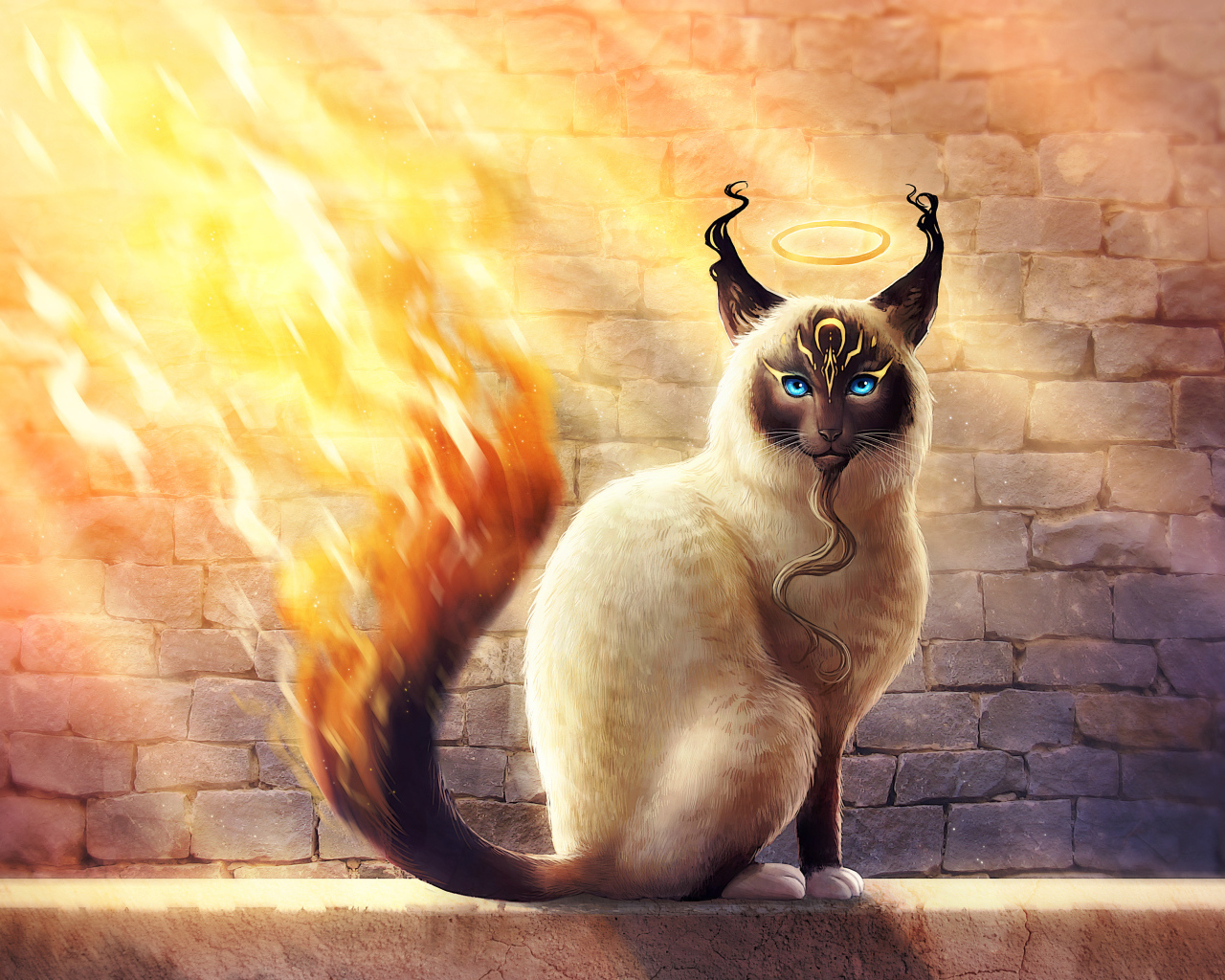Магический кот с огненным хвостом, фэнтези