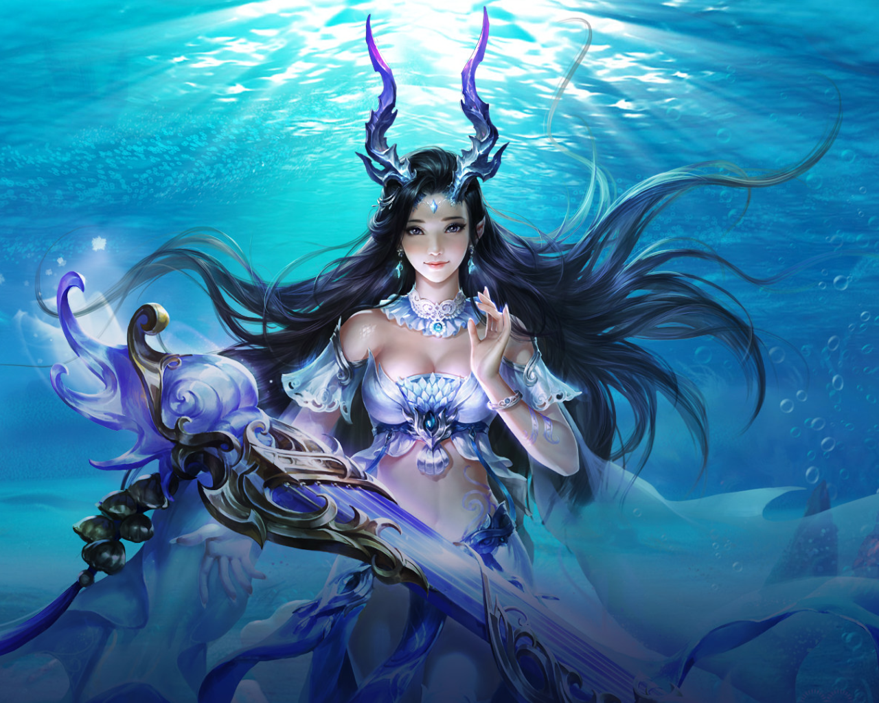 Девушка русалка под водой, фэнтези
