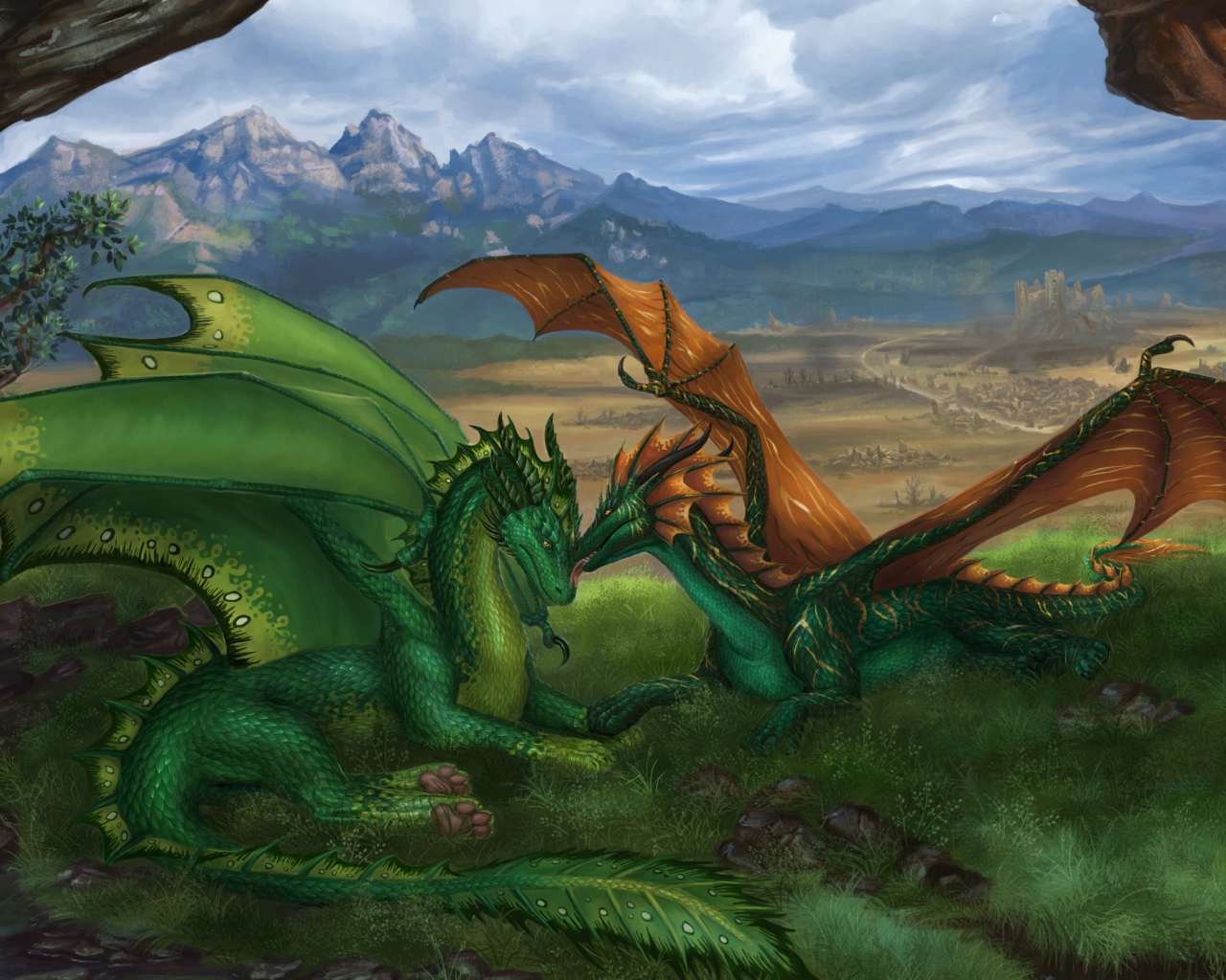 Два больших влюбленных дракона фэнтези