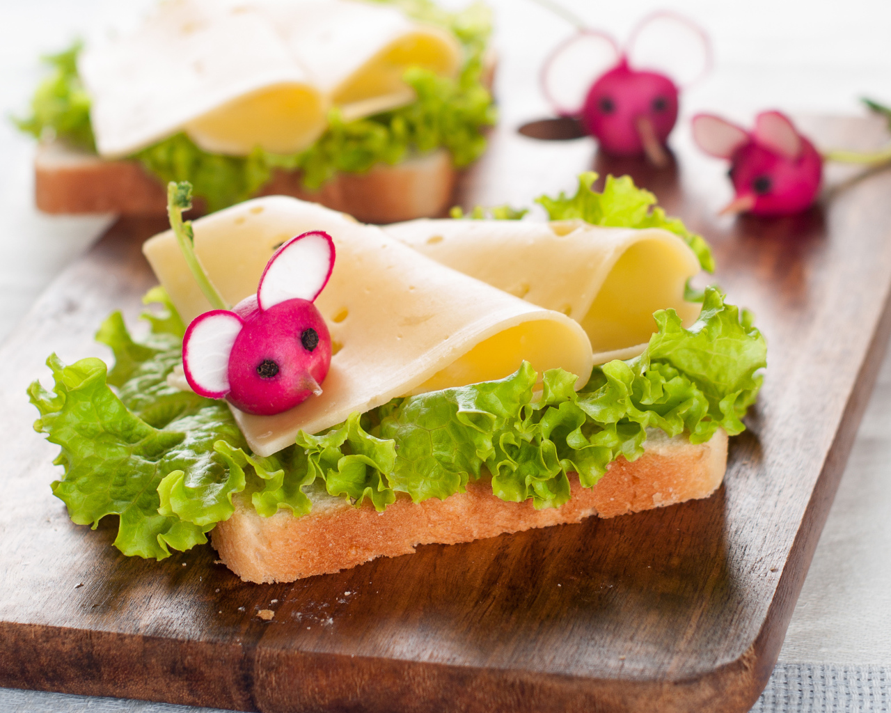 Бутерброд с сыром, салатом и редисом 