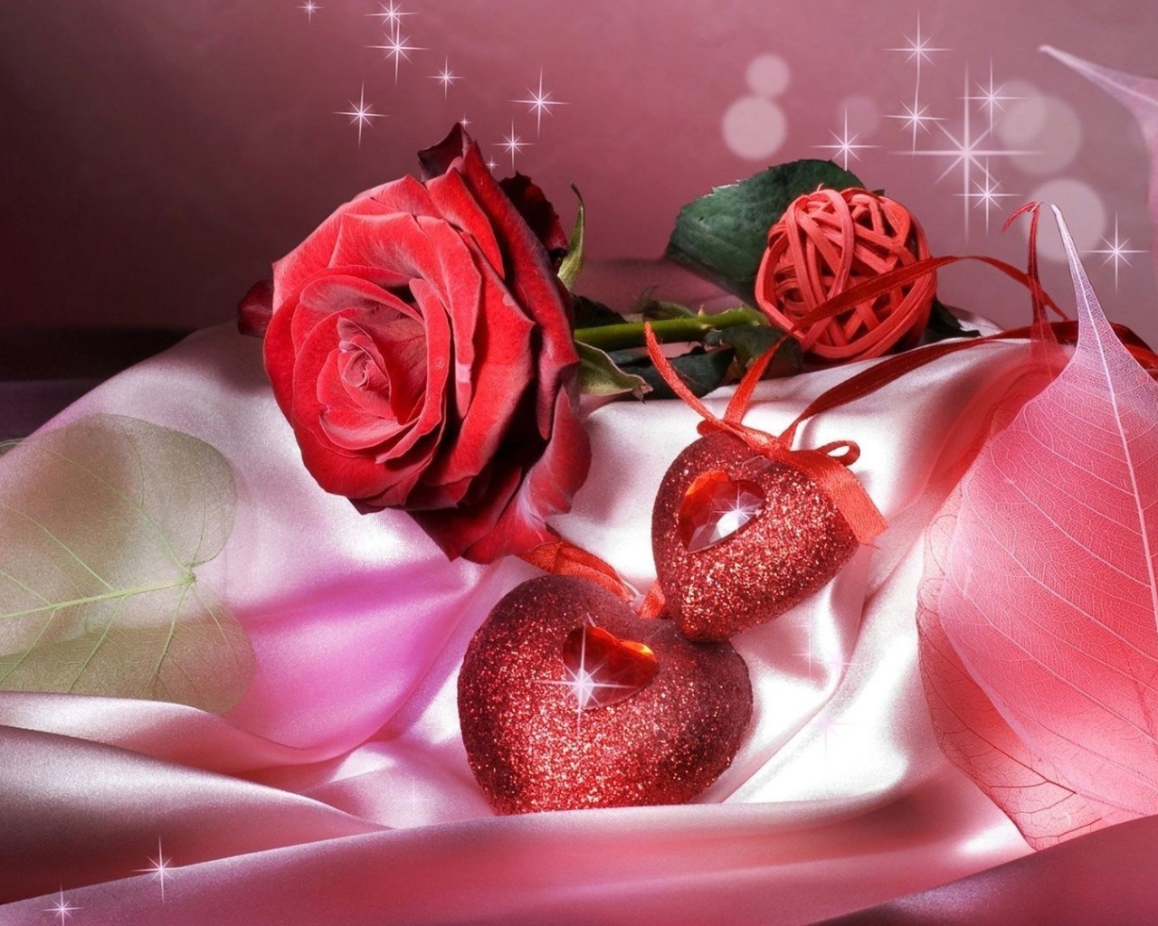 Два сердца и красная роза подарок на 14 февраля  