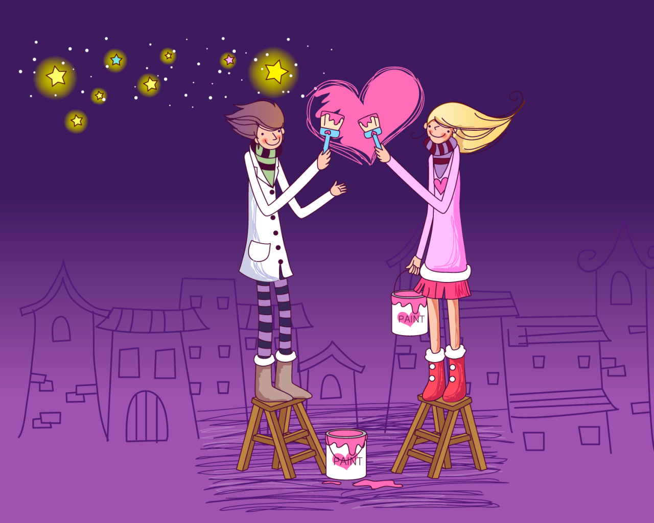 Влюбленные рисуют любовь 