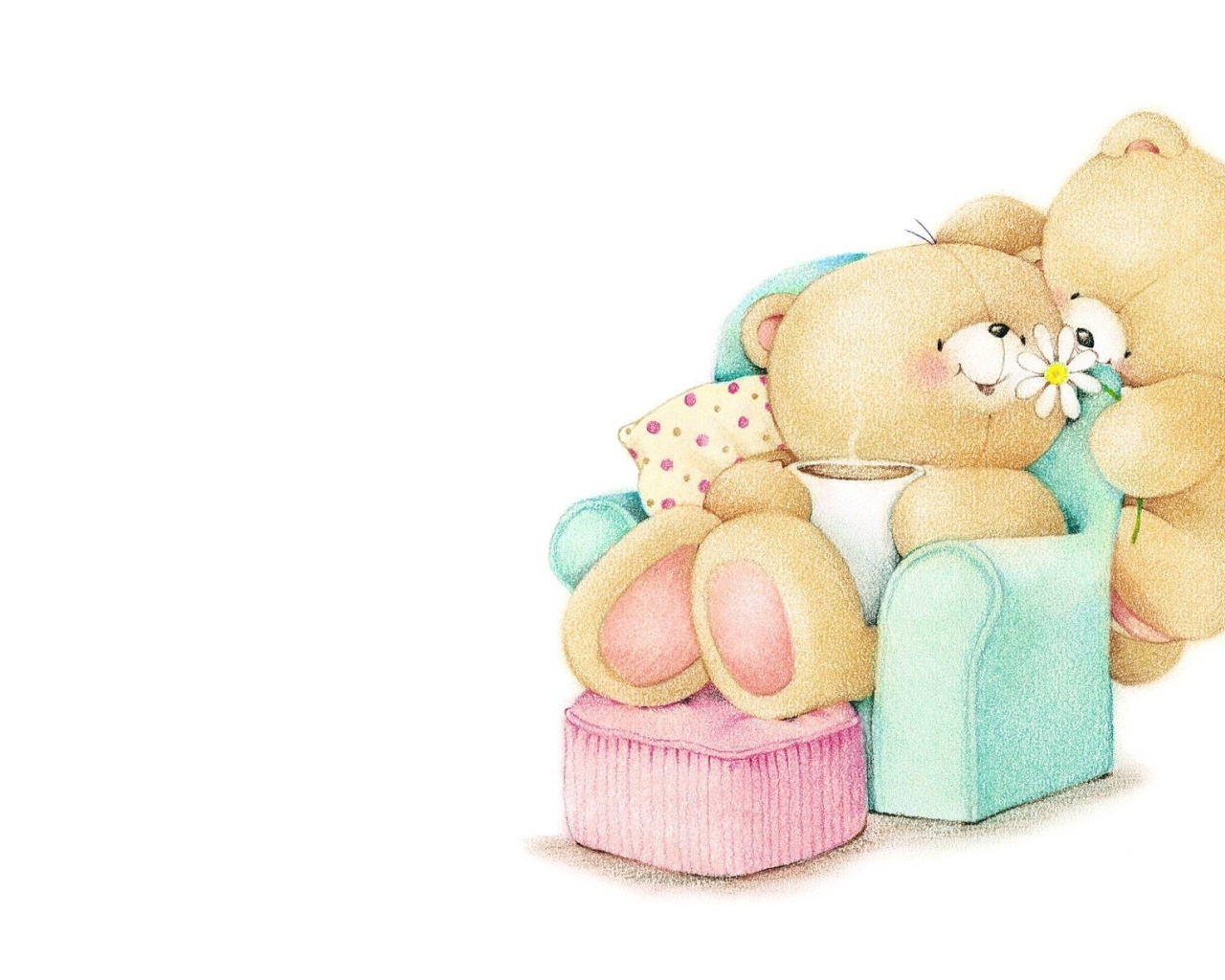 Влюбленные мишки Тедди на белом фоне