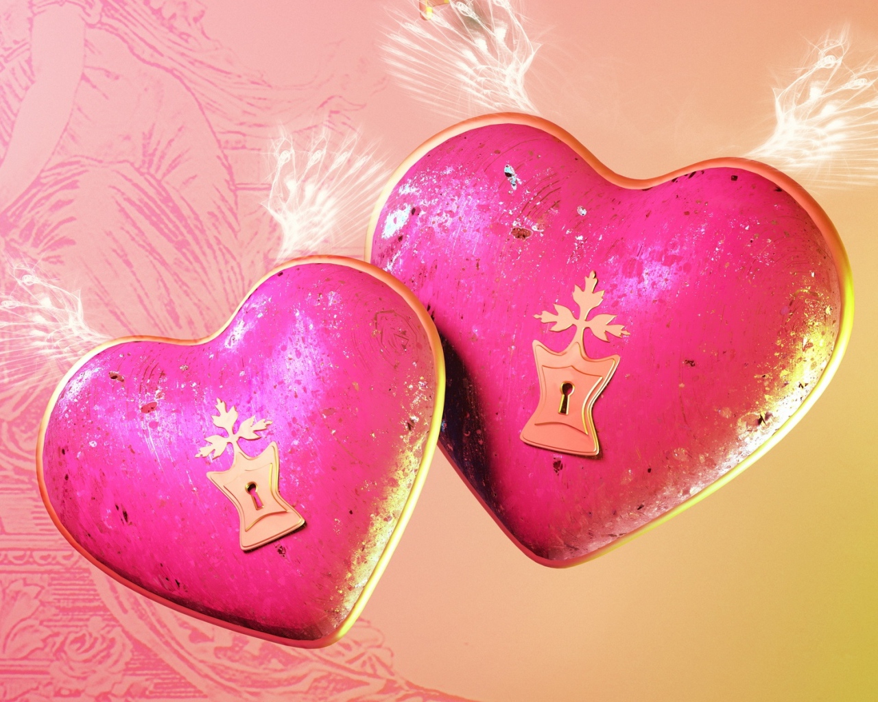 Два больших розовых сердца с замочными скважинами