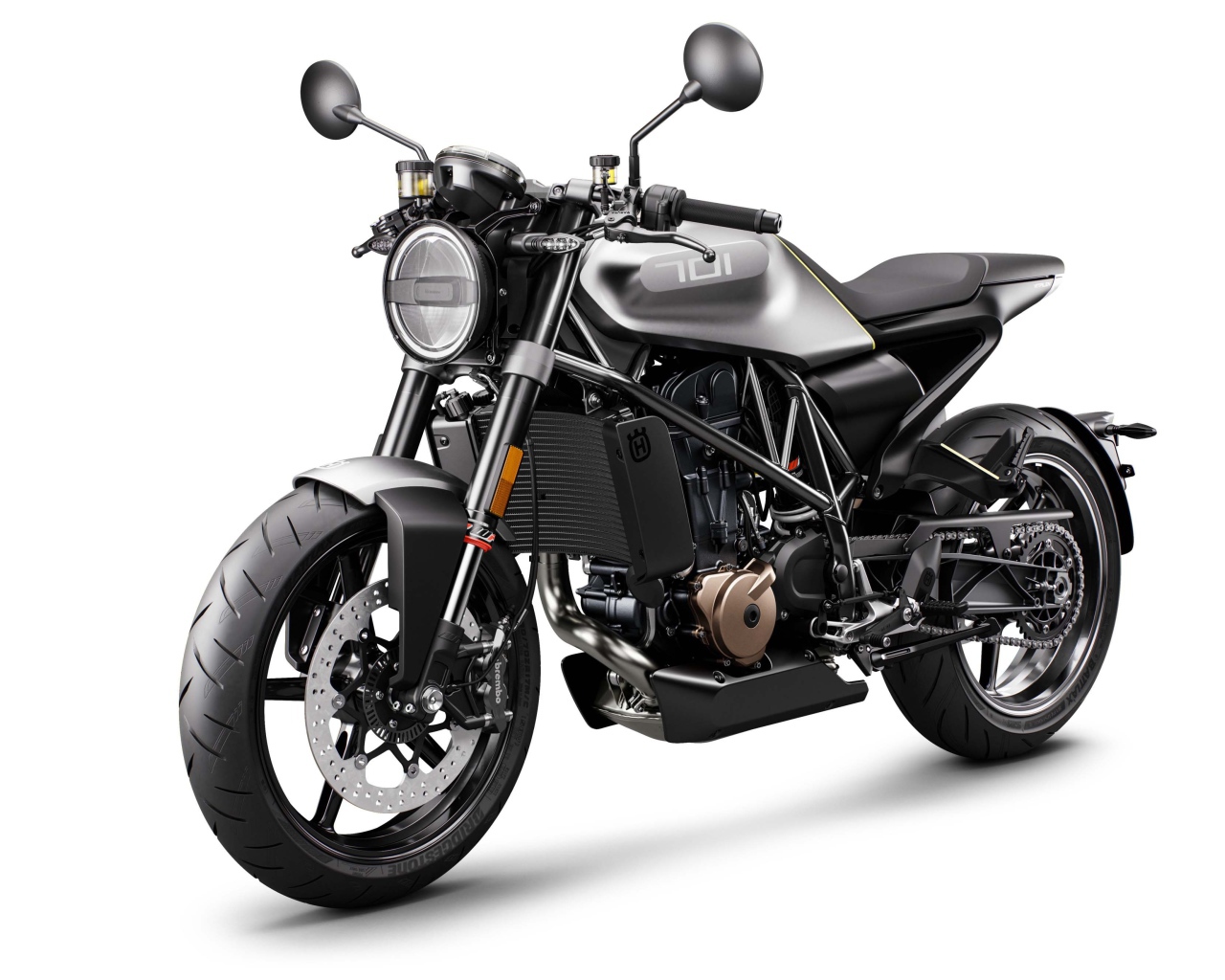 Черный мотоцикл Husqvarna Vitpilen 701, 2018 на белом фоне