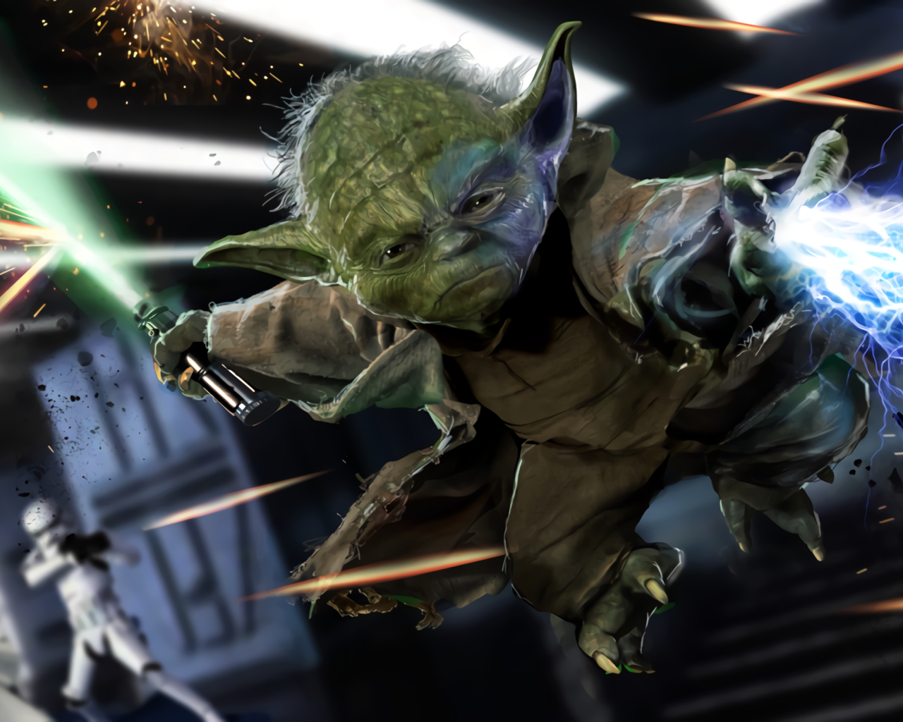 Магистр Йода с лазерным мечом фильм Звездные войны 