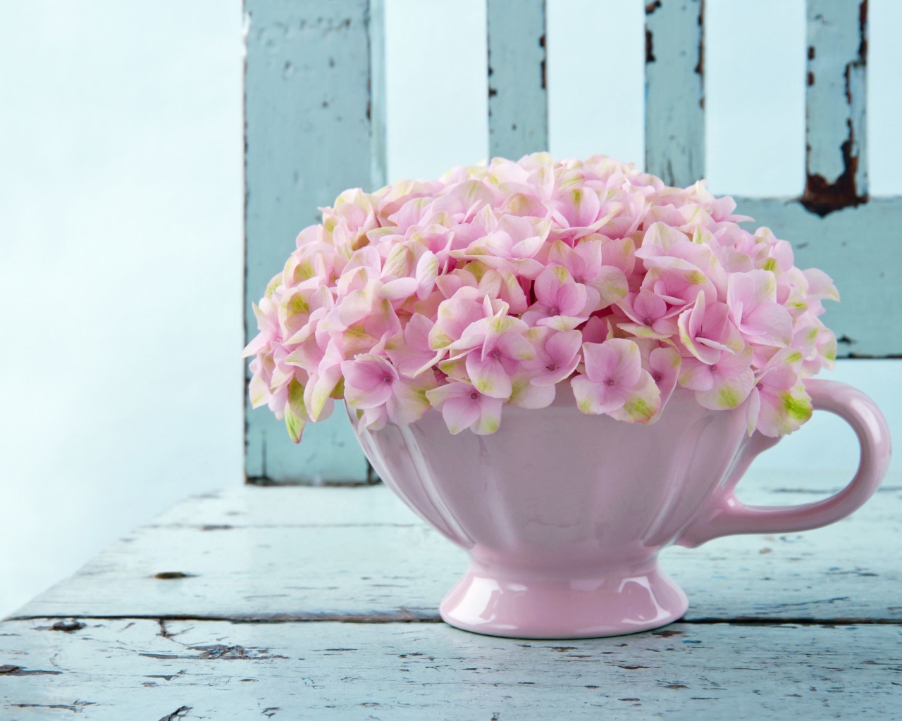 Нежные розовые цветы в белой вазе