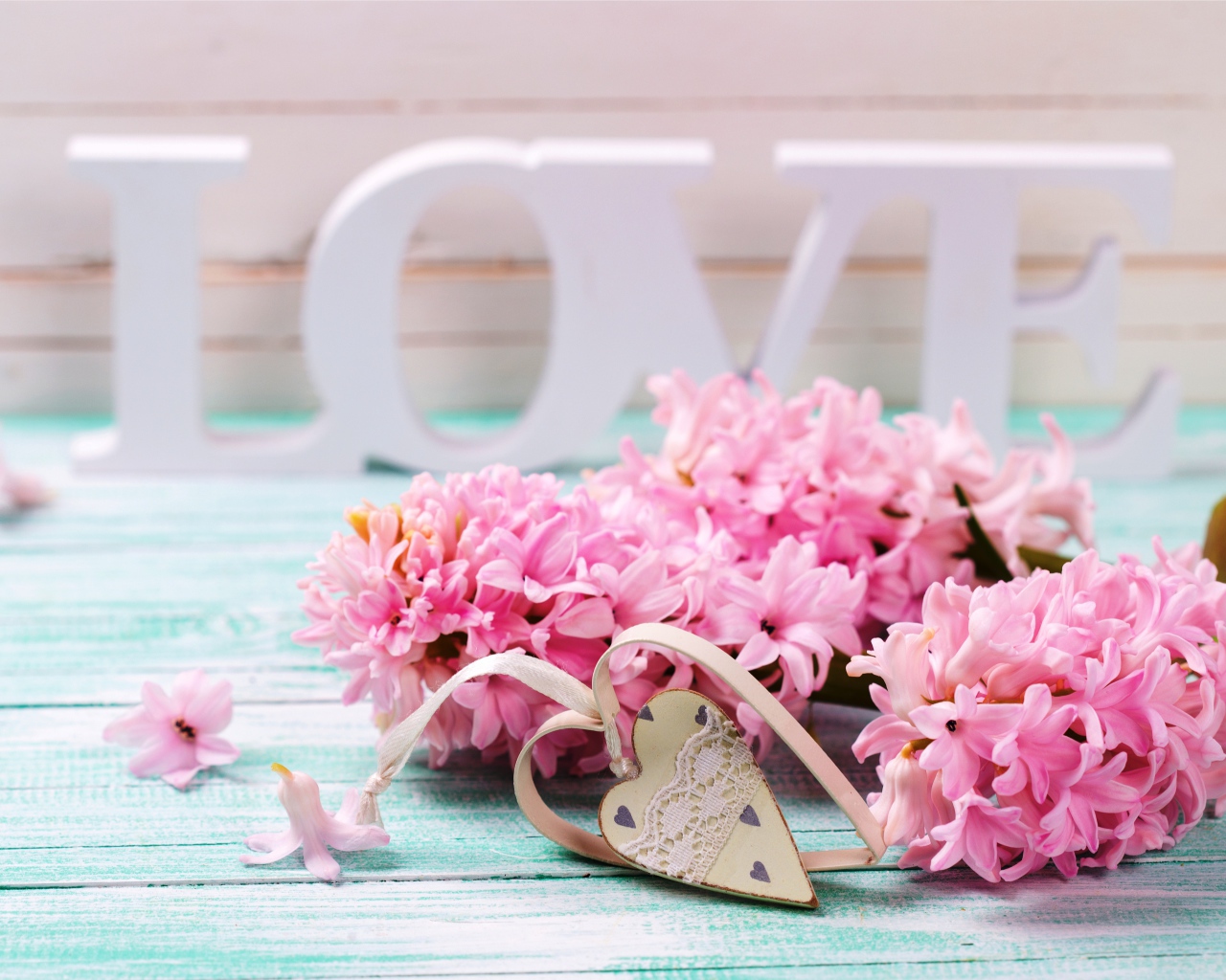 Розовые весенние цветы крокусы с сердечком и белой надписью LOVE