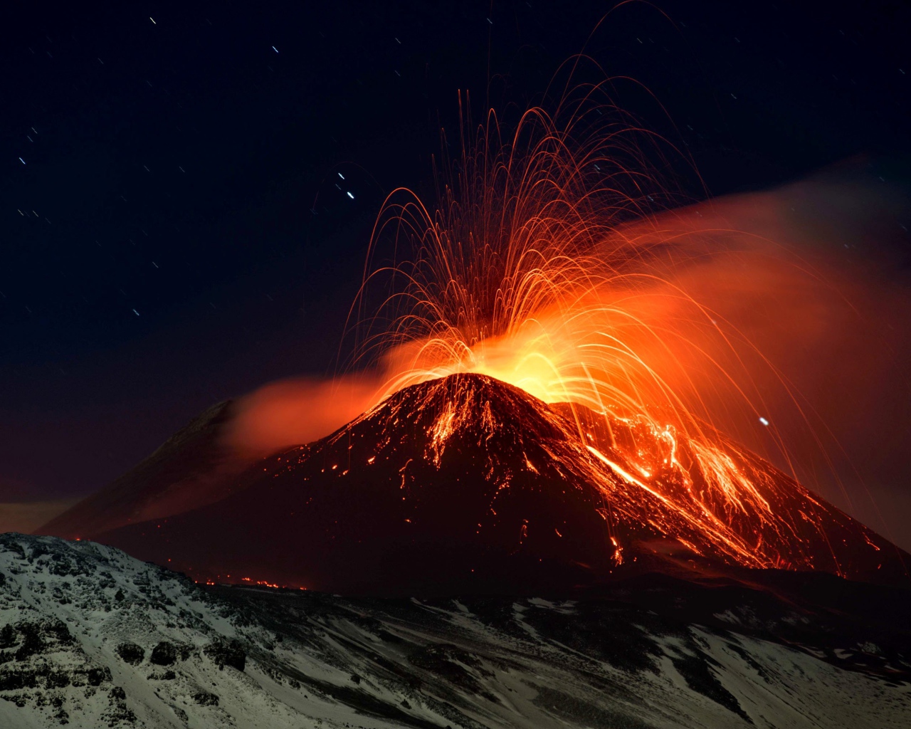 Сицилийский вулкан Этна извержение лавы 