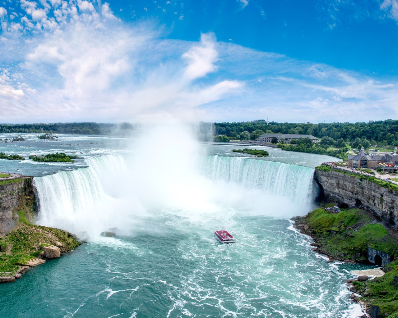 Красивый бушующий  Ниагарский водопад под голубым небом